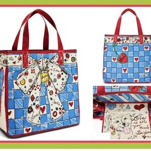 NWT Brighton Love Sparkle Tote Canvas Bag Tom Clancy Design Hearts Cat a…